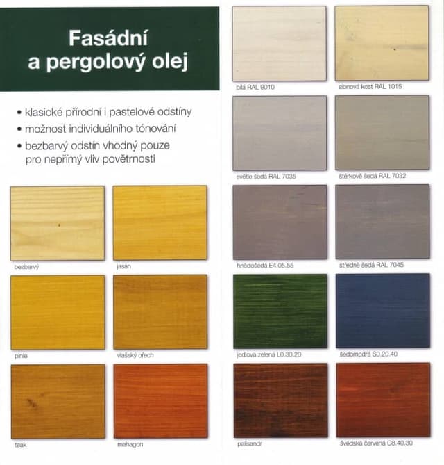 Vzorníky pro fasádní a pergolový olej