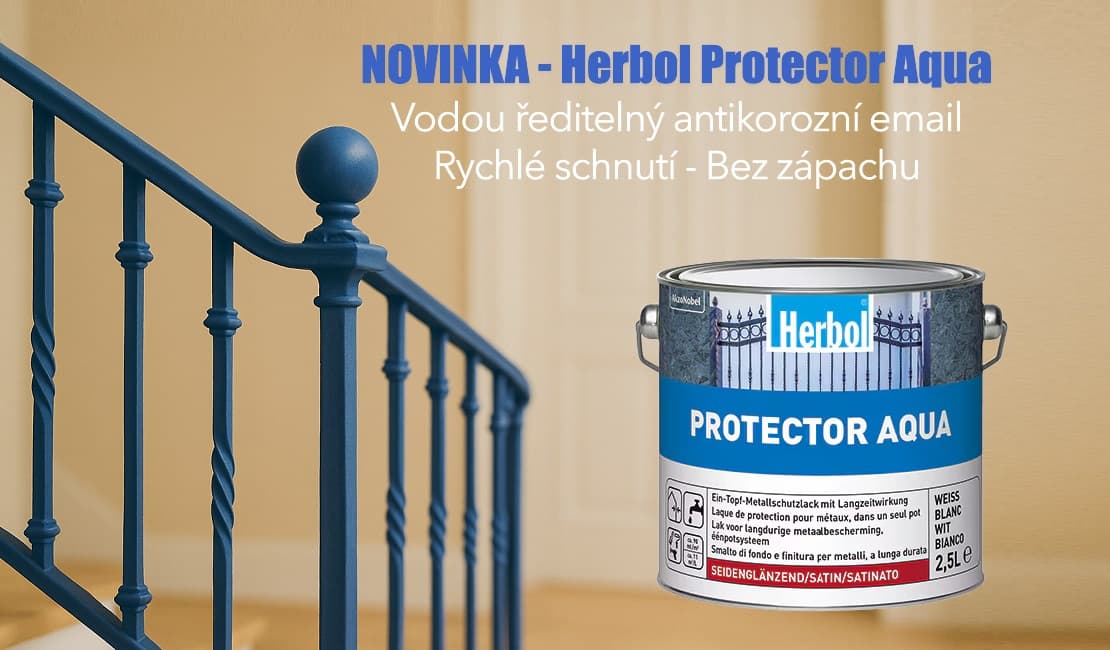 Novinka v sortimentu barev Herbol - antikorozní email na železo, ocel, hliník i pozink Protector Aqua.